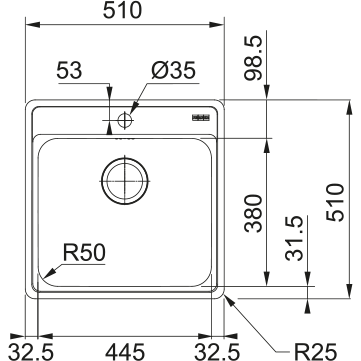 Nerūdijančio plieno plautuvė Franke Bell, BCX 610-51 1