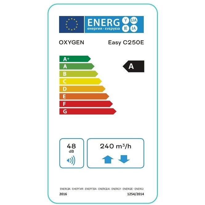 Rekuperatorius Easy C250 palubinis kairinis su integruotu CO2 davikliu OXYGEN 2