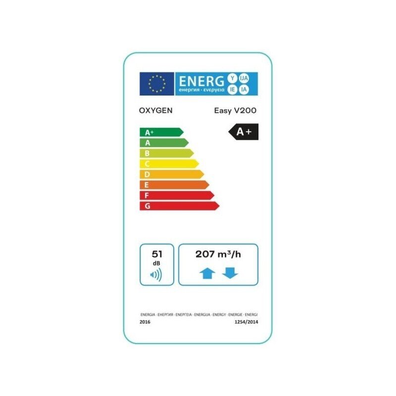 Rekuperatorius Easy V200 sieninis dešininis su integruotu CO2 davikliu OXYGEN 6