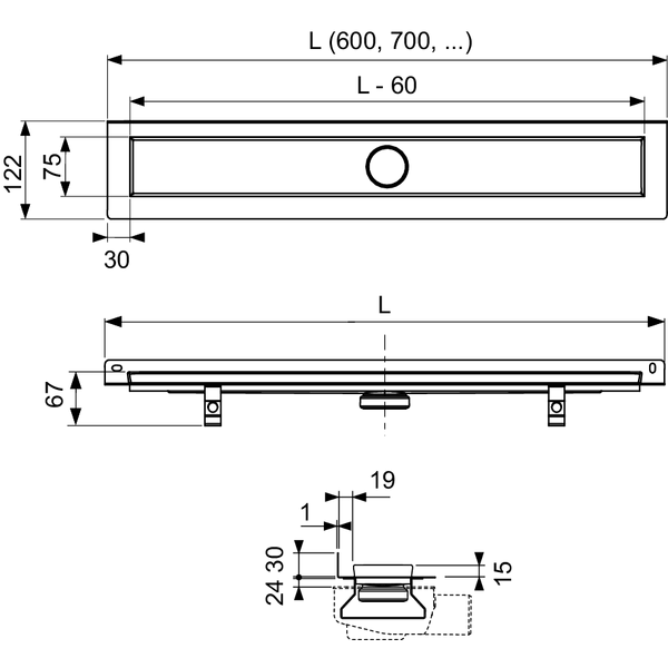 TECElinus 700 mm latako komplektas montuojamas prie sienos, grotelės "2 in 1" 1