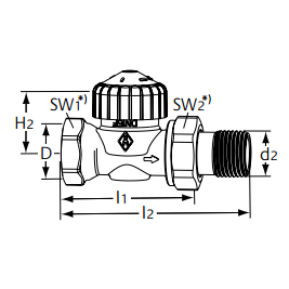 Tiesus DN 15 termostatinis ventilis M30x1,5 Calypso 1 Tiesus DN 15 termostatinis ventilis M30x1,5 Calypso 1