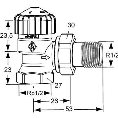 Kampinis DN 15 termostatinis ventilis M30x1,5 Calypso 1